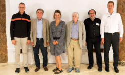 Immanuel Bloch (Chair of the conference, MPQ director), Sandro Stringari (senior BEC Prize), Francesca Ferlaino,  Lev Pitaevskii (senior BEC Prize), Thierry Giamarchi (Chair of the Prize selection commitee), Jürgen Stuhler (Toptica, financing the prize) 