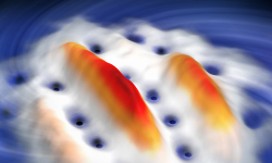 Illustration of the density distribution of a rotating dipolar Bose-Einstein-Condensate (dBEC) exhibiting quantized vortices based on simulation data from the paper.